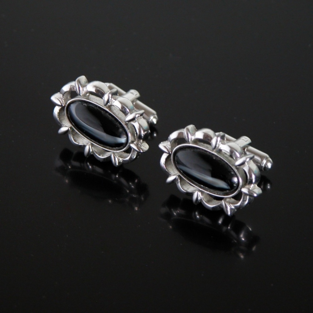 Lovely Cufflinks Black Marble Swirl Silver Tone